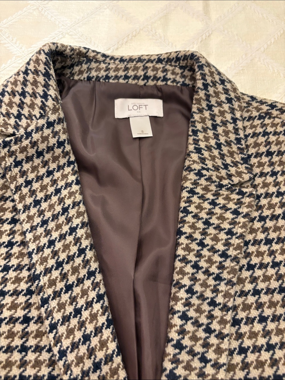 LOFT Houndstooth Blazer in Beige and Navy
